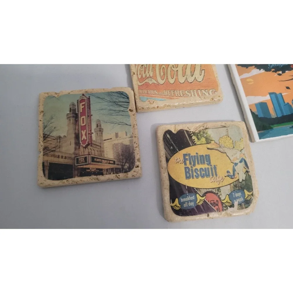Georgia Landmarks Stone Coasters, Set of 4, Fox, Coca Cola, Flying Biscuit, BigP